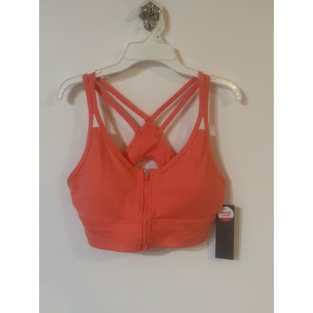 Bally Total Fitness Georgia Peach Front Zip Strappy Sports Bra NWT Size M